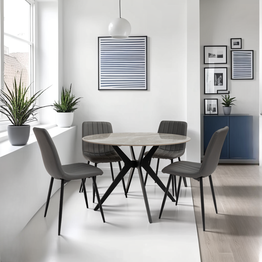 Aspen 1.1m Grey Stone Round Dining Table