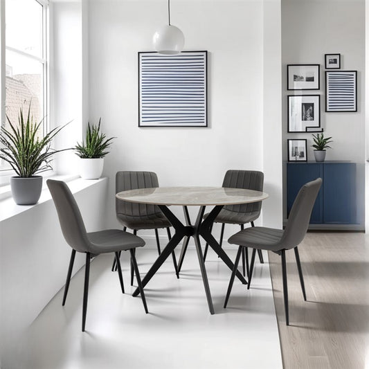 Aspen 1.1m Grey Stone Round Dining Table Set + Harper Dining Chairs