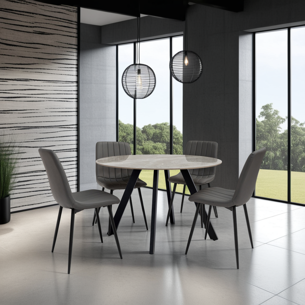 Genoa 1.1m Grey Stone Round Dining Table