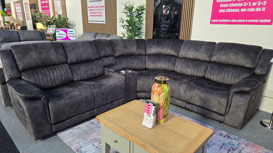 Platina Recliner Corner Sofas Dark Grey Fabric