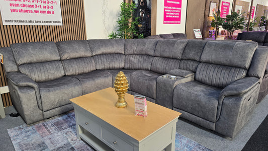 Platina Recliner Corner Sofas Light Grey Fabric