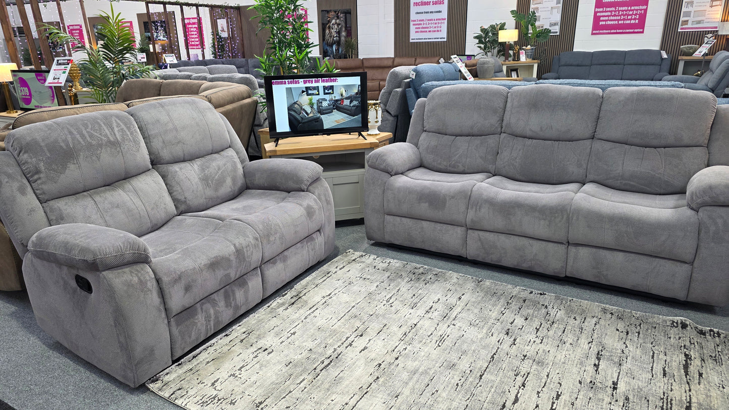Emma Recliner Sofas - Grey Fabric