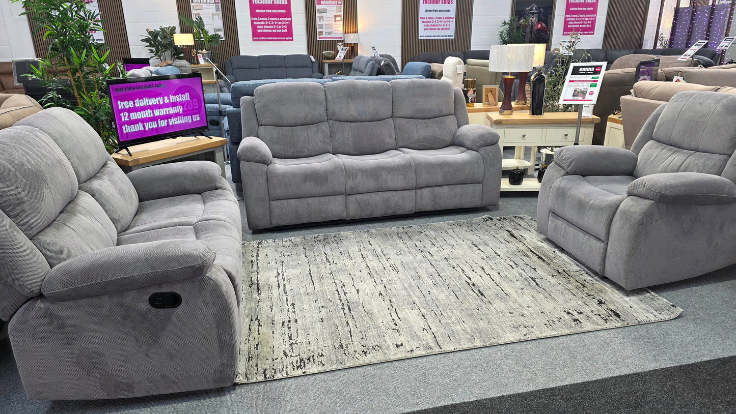 Emma Recliner Sofas - Grey Fabric