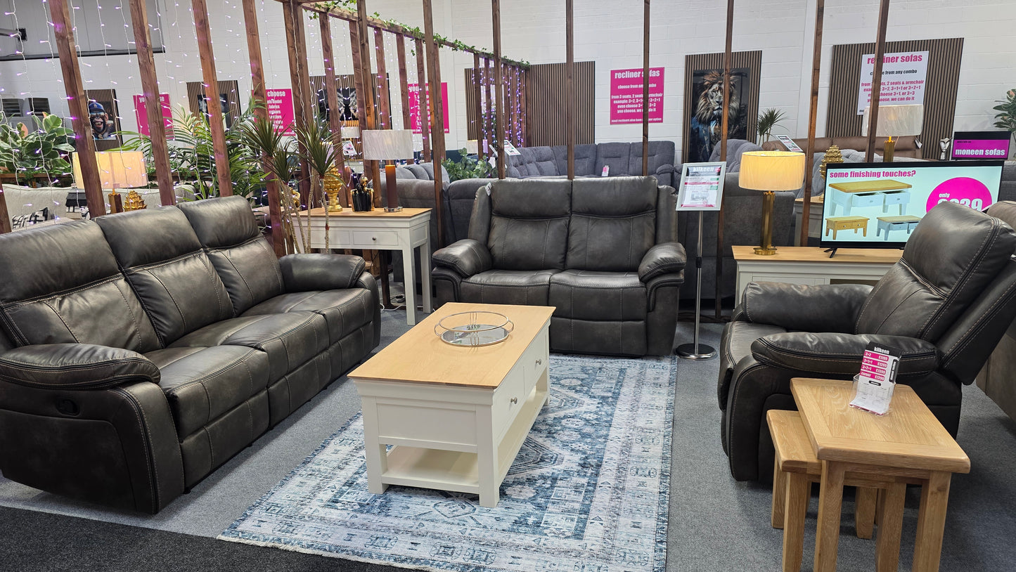 Kilkeen Recliner Sofas Grey Brown Air Leather