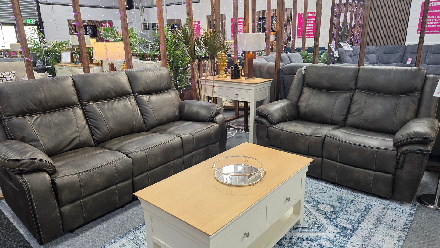 Kilkeen Recliner Sofas Grey Brown Air Leather