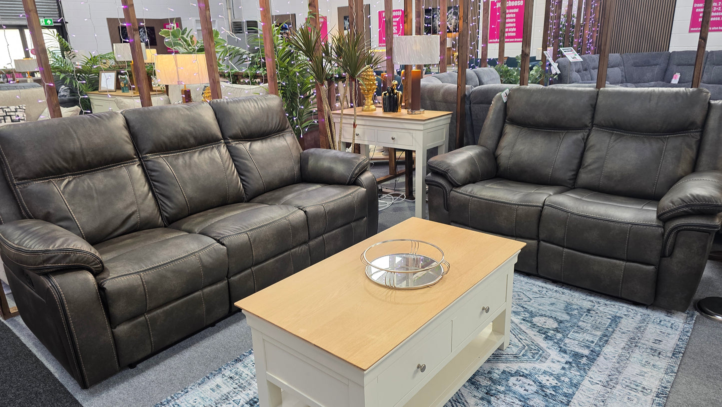 Kilkeen Recliner Sofas Grey Brown Air Leather