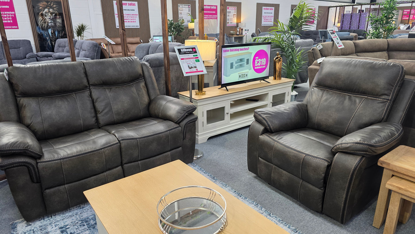 Kilkeen Recliner Sofas Grey Brown Air Leather