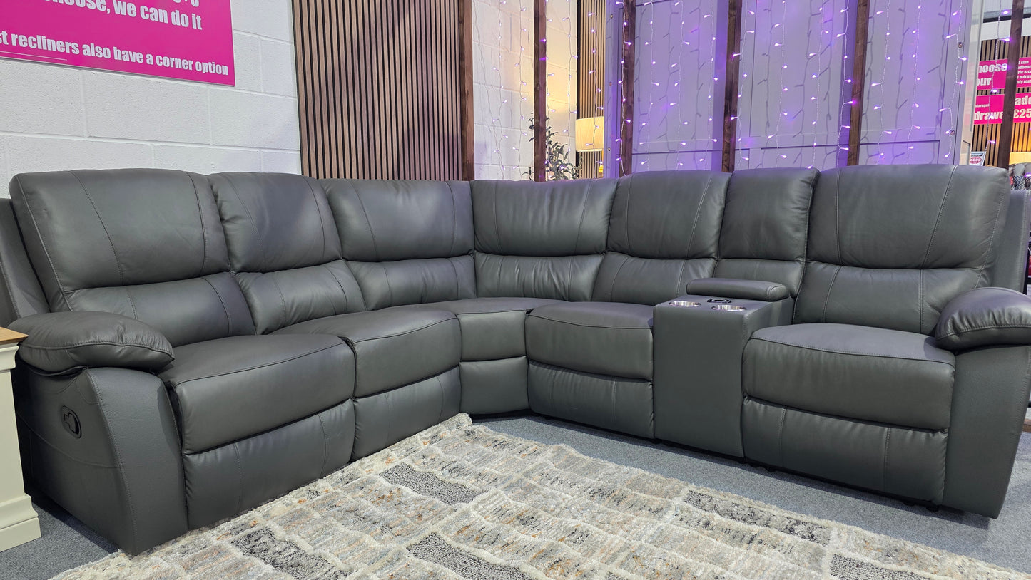 Grayson Recliner Corner Sofas - Grey Leather