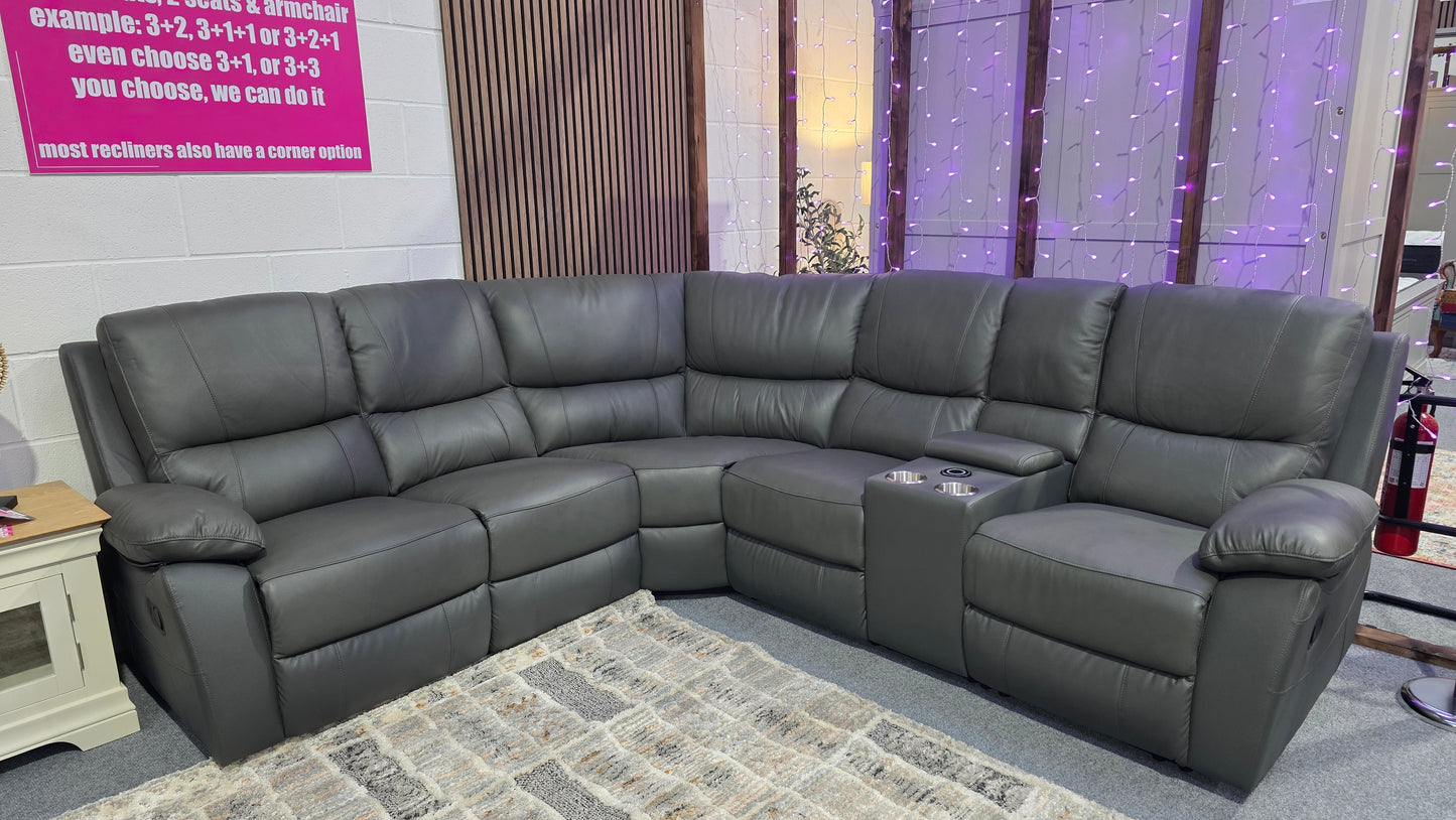 Grayson Recliner Corner Sofas - Grey Leather