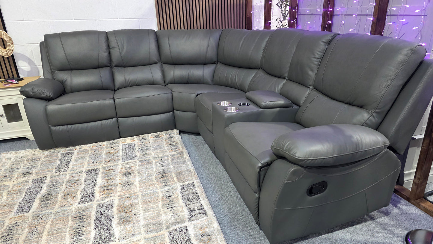 Grayson Recliner Corner Sofas - Grey Leather