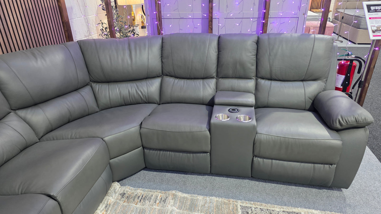 Grayson Recliner Corner Sofas - Grey Leather