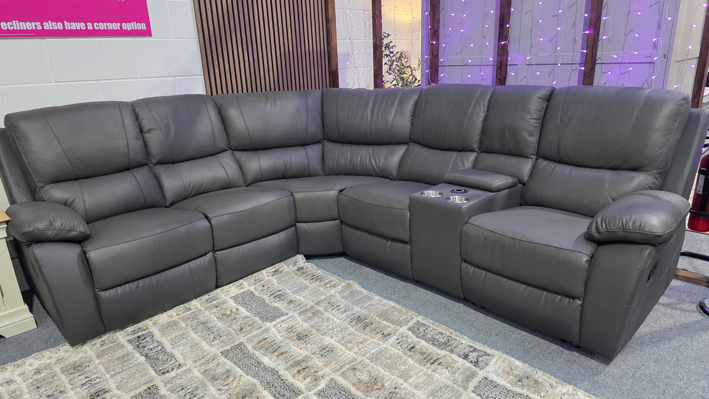 Grayson Recliner Corner Sofas - Grey Leather