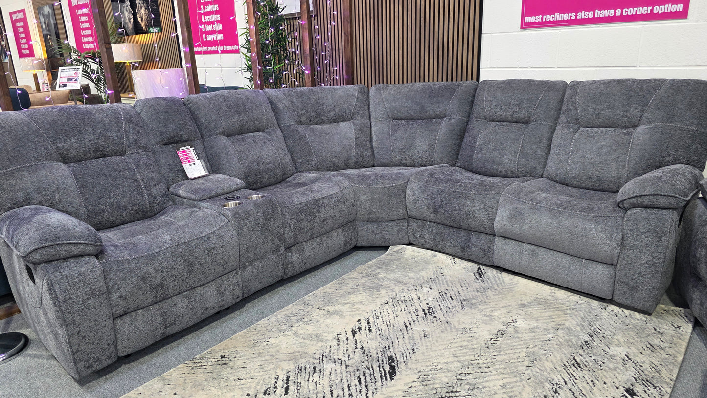 Newcastle Recliner Corner Sofas - Grey Fabric