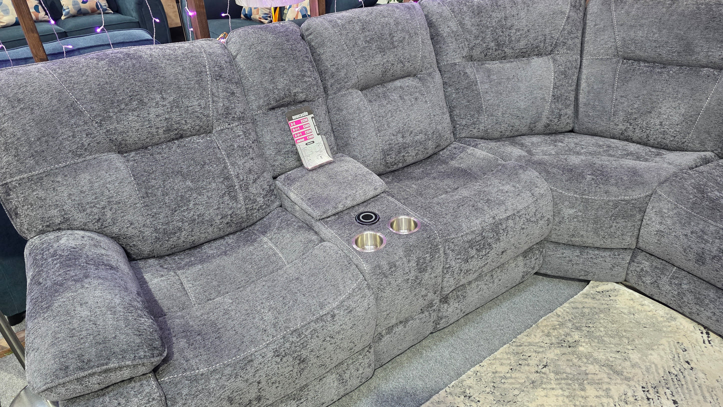 Newcastle Recliner Corner Sofas - Grey Fabric