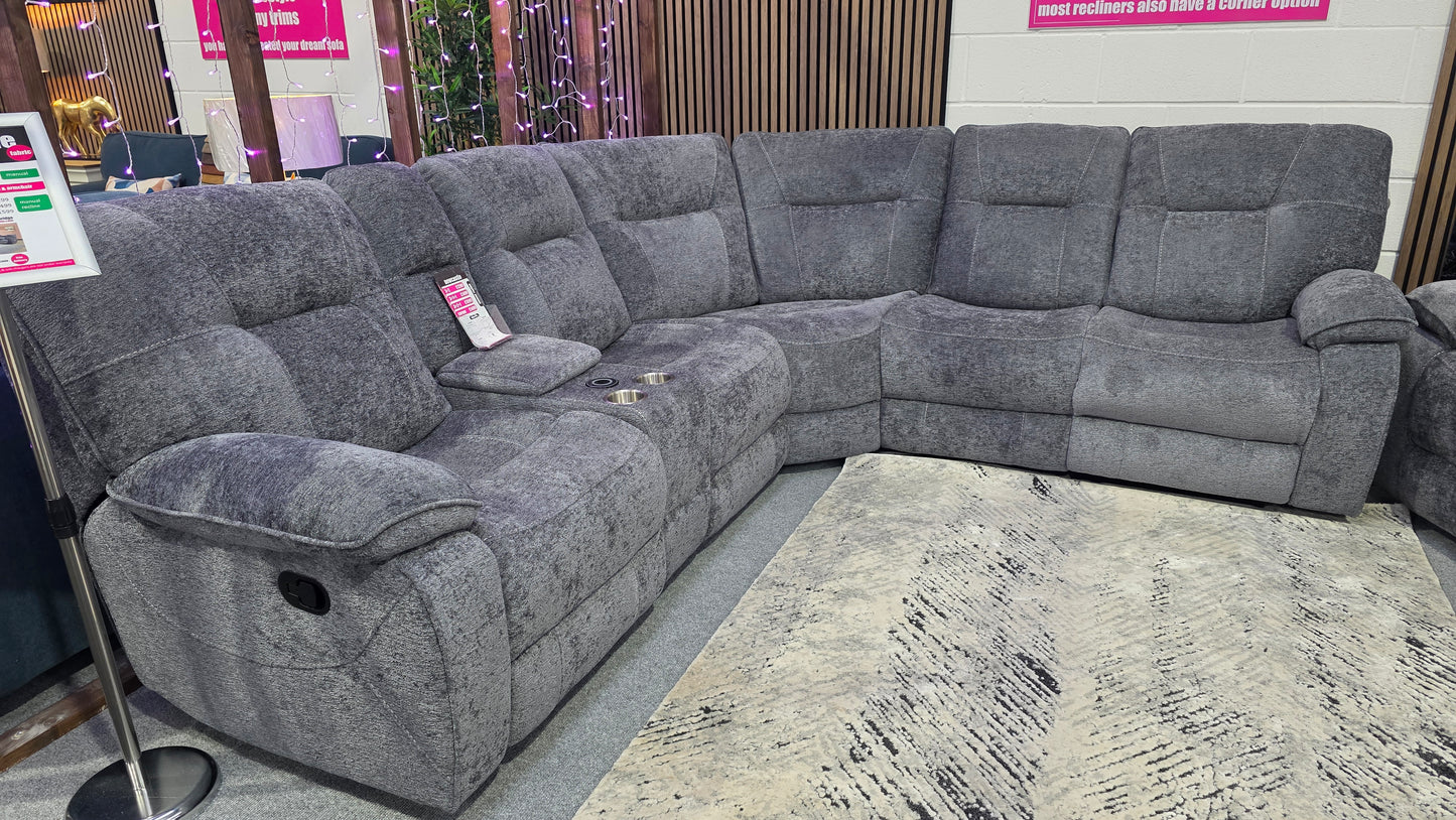 Newcastle Recliner Corner Sofas - Grey Fabric