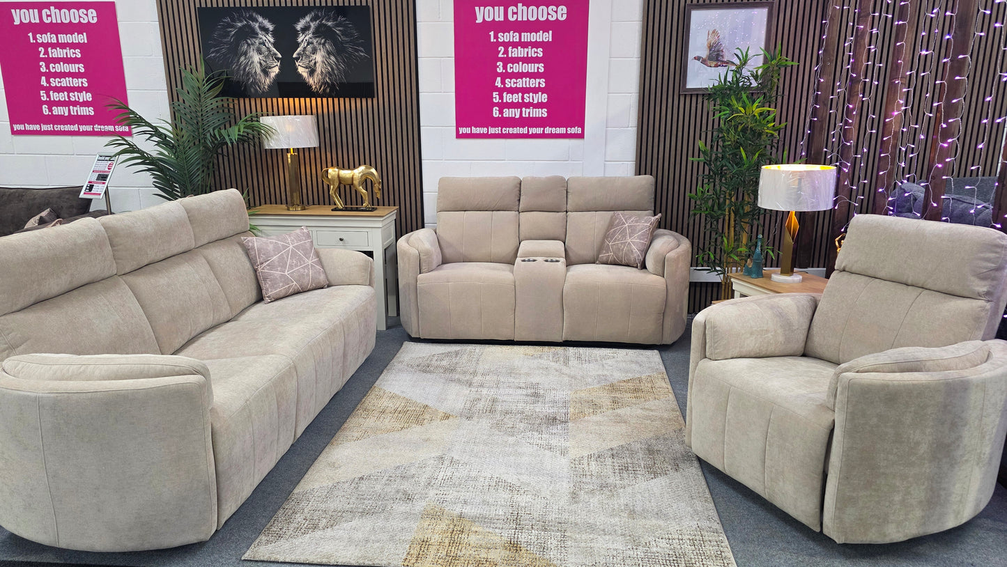 Juno Recliner Sofas - Beige Chenille Fabric