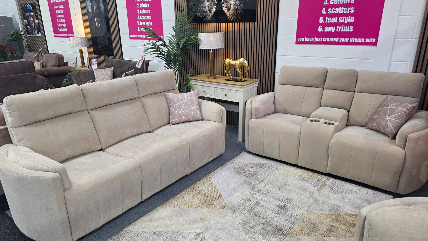 Juno Recliner Sofas - Beige Chenille Fabric