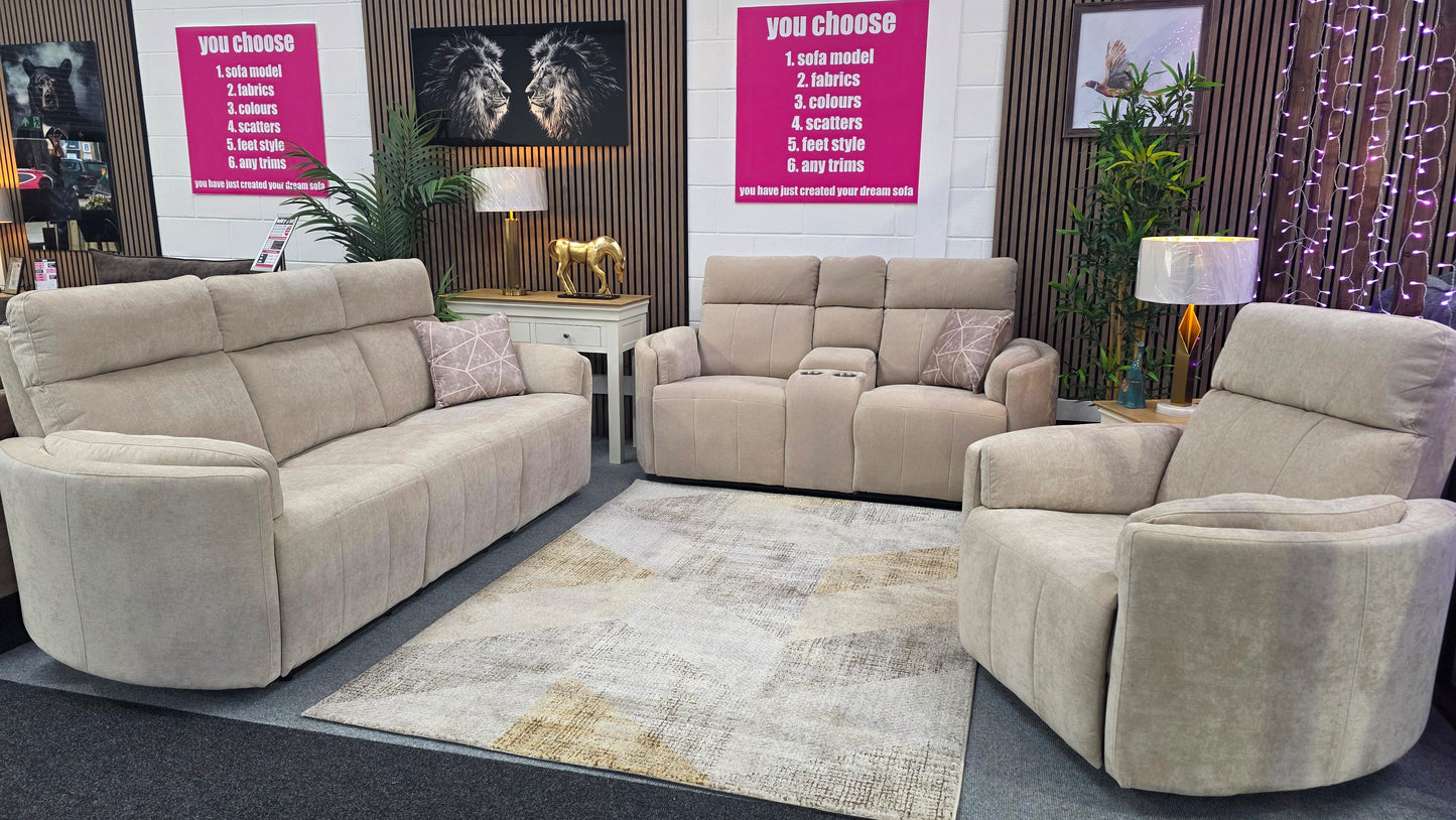 Juno Recliner Sofas - Beige Chenille Fabric