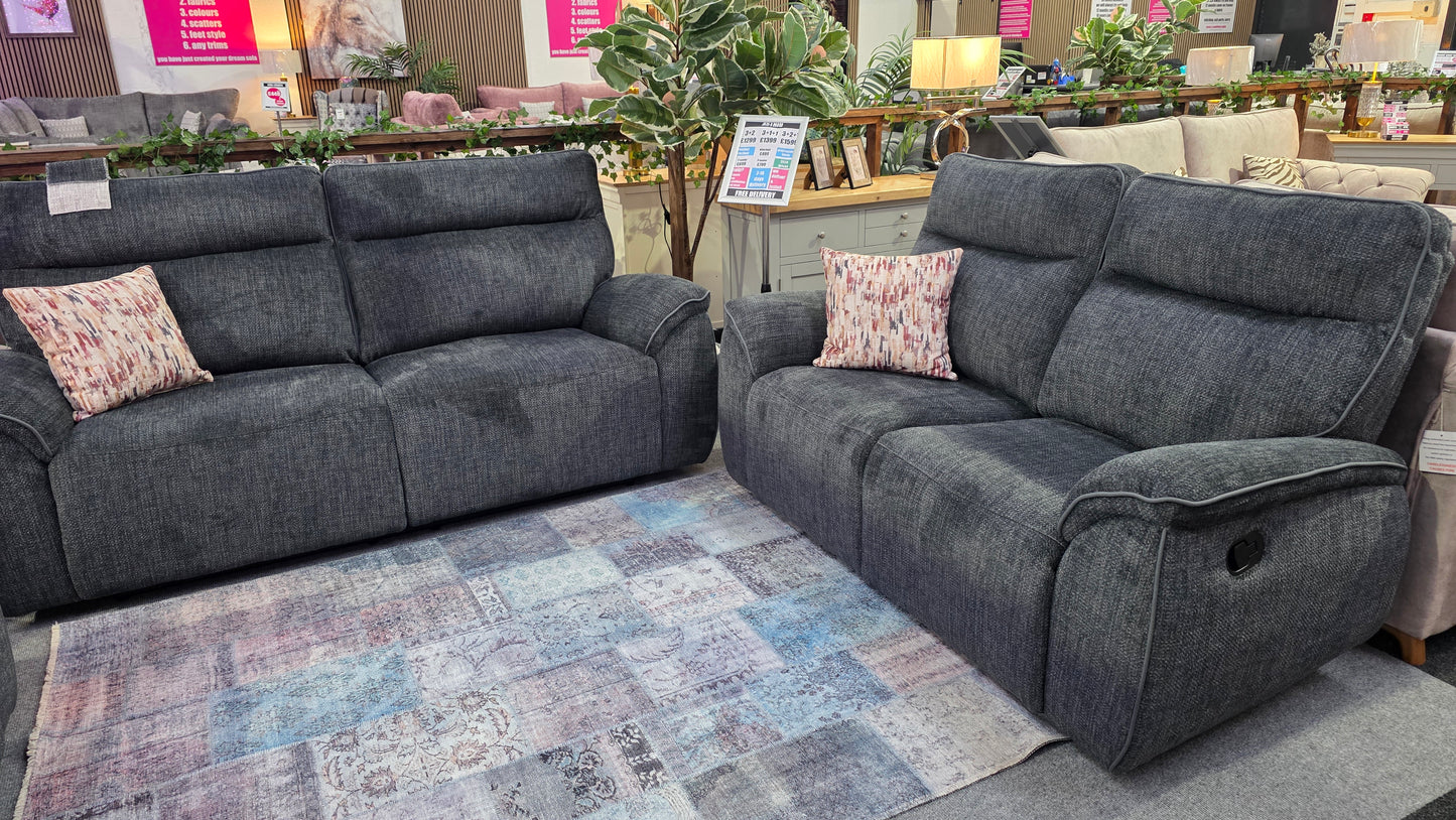Astrid Recliner Sofas - Dark Grey Fabric