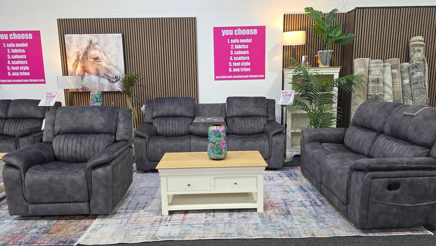Platina Recliner Sofas Dark Grey Fabric