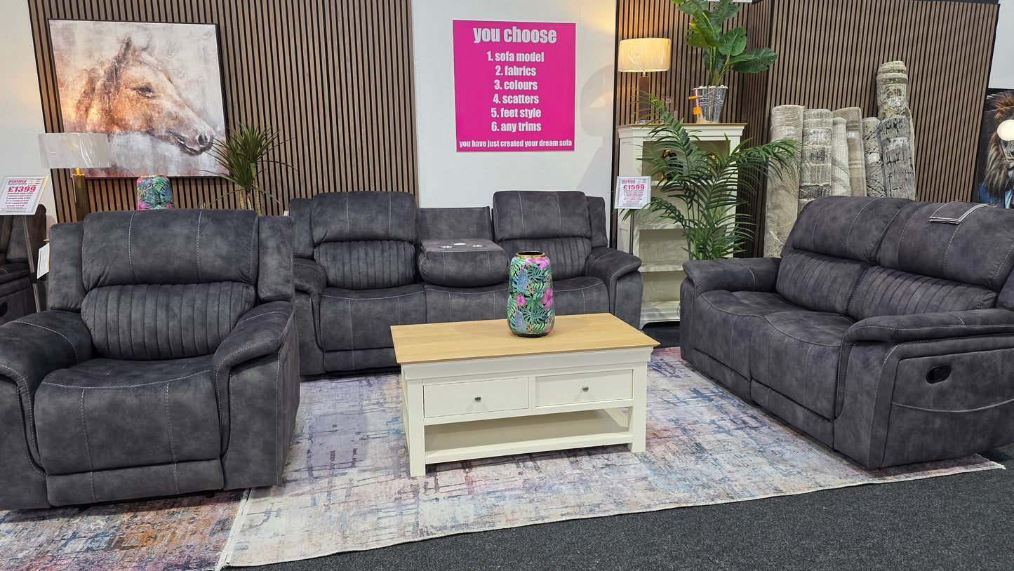 Platina Recliner Sofas Dark Grey Fabric