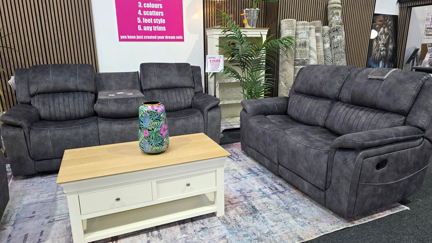 Platina Recliner Sofas Dark Grey Fabric