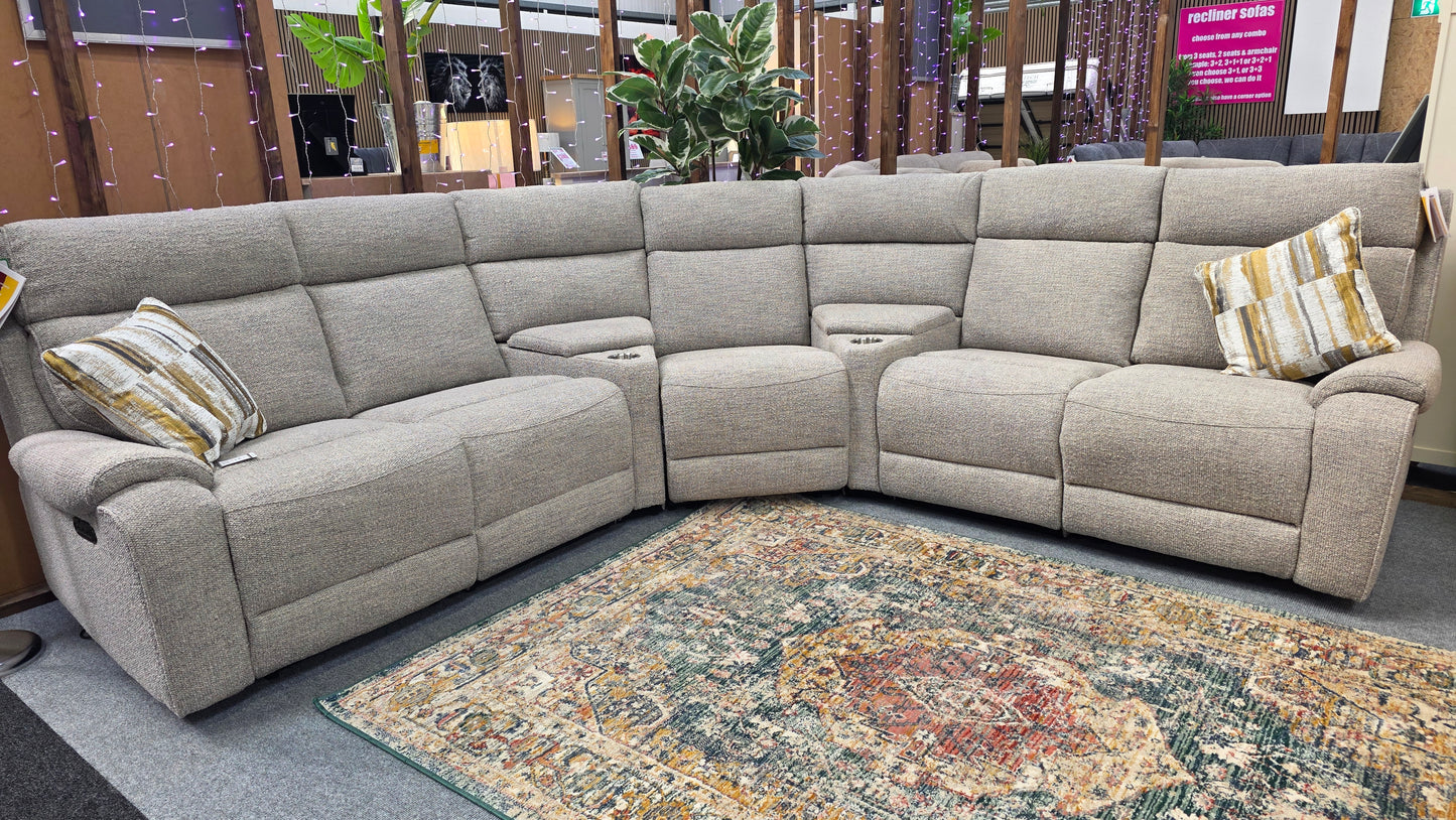 Athena Power 3 Seat Recliner Corner Sofas - Light Grey Fabric