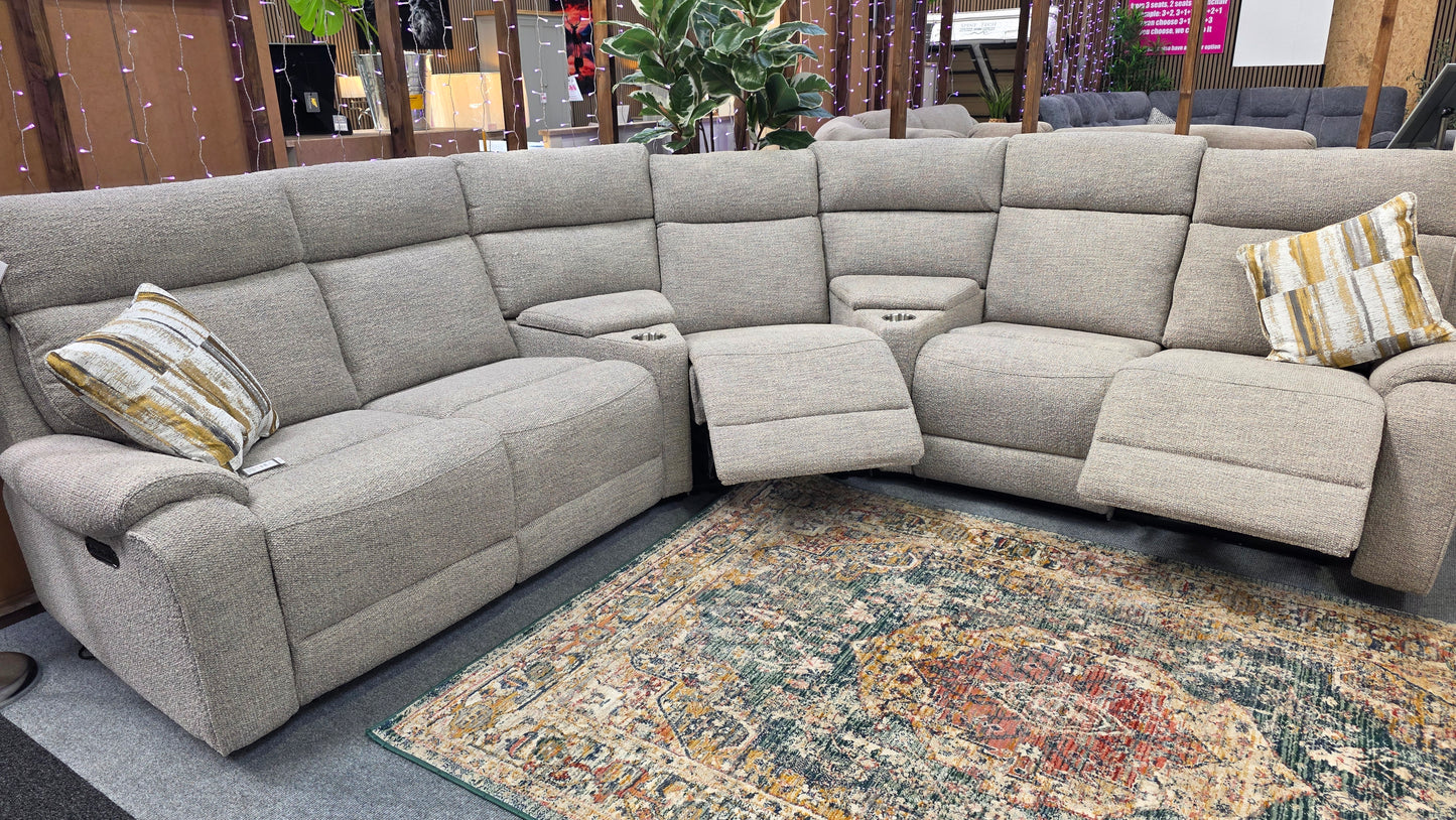 Athena Power 3 Seat Recliner Corner Sofas - Light Grey Fabric