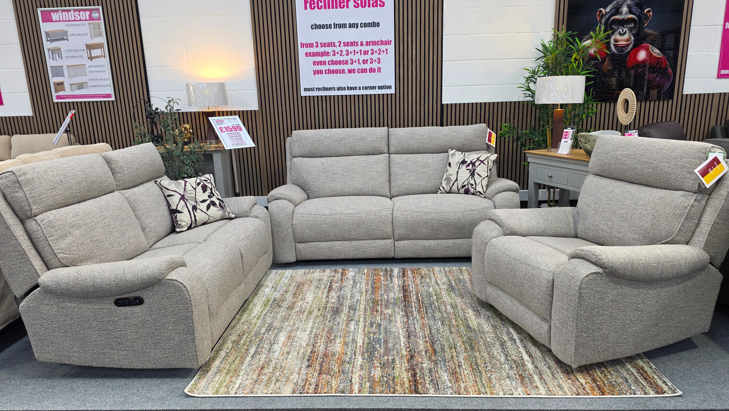 Athena Power Recliner Sofas - Light Grey Fabric
