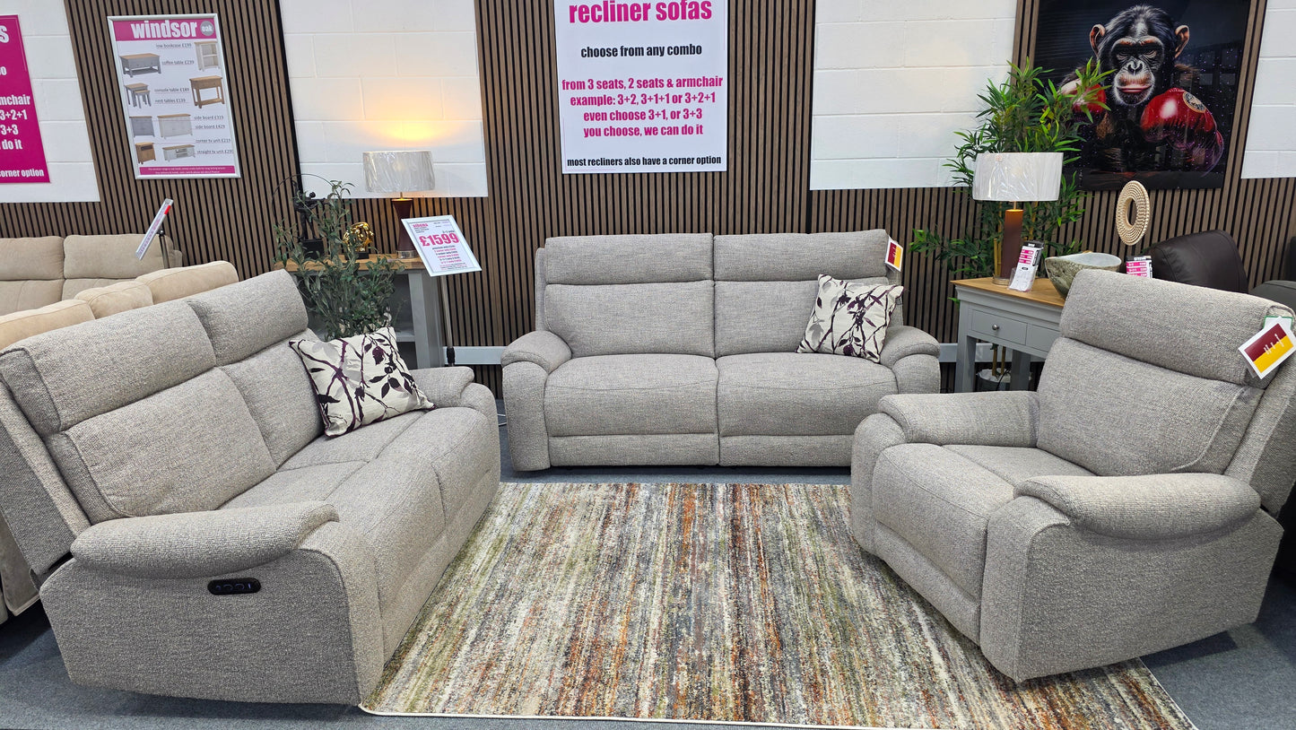 Athena Power Recliner Sofas - Light Grey Fabric