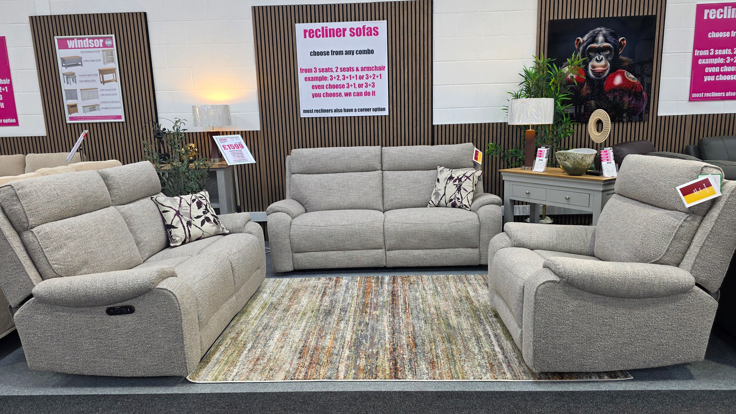 Athena Power Recliner Sofas - Light Grey Fabric