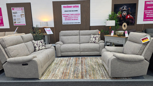 Athena Power Recliner Sofas - Light Grey Fabric