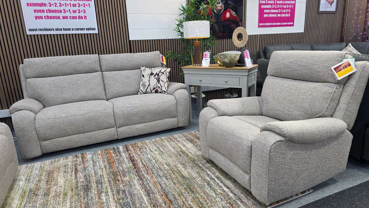 Athena Power Recliner Sofas - Light Grey Fabric