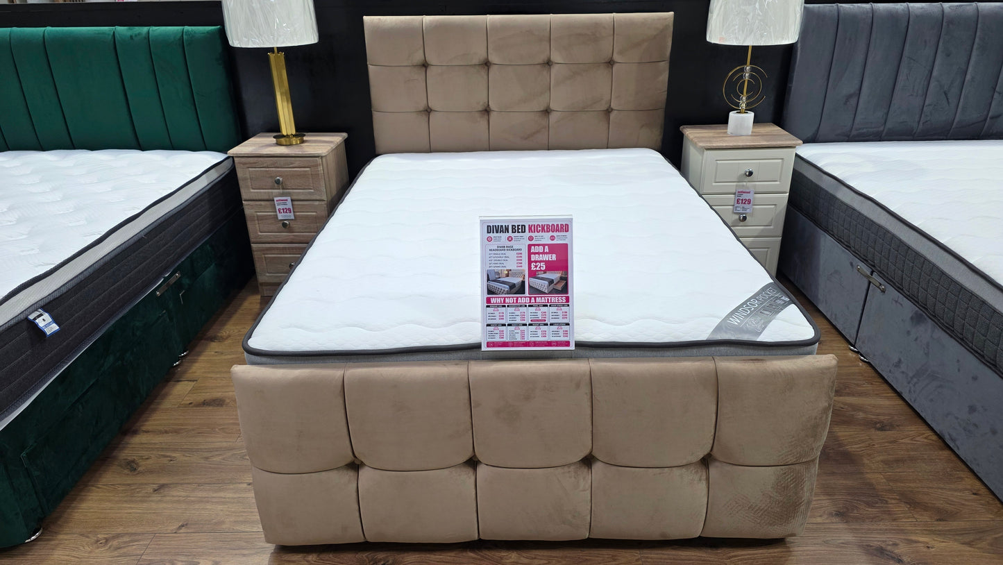Divan Bed With Kickboard & Cube Headboard