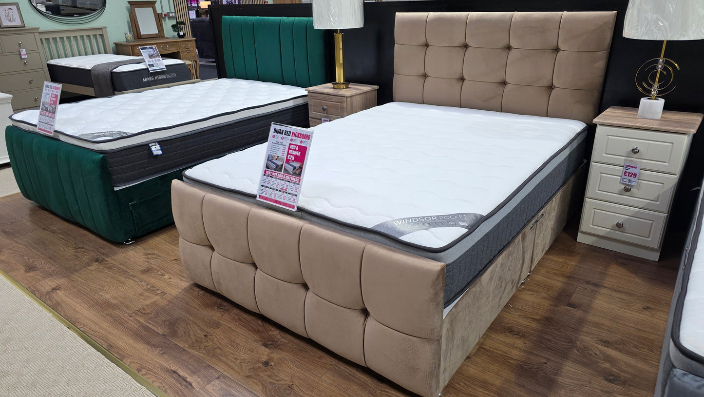 Divan Bed With Kickboard & Cube Headboard