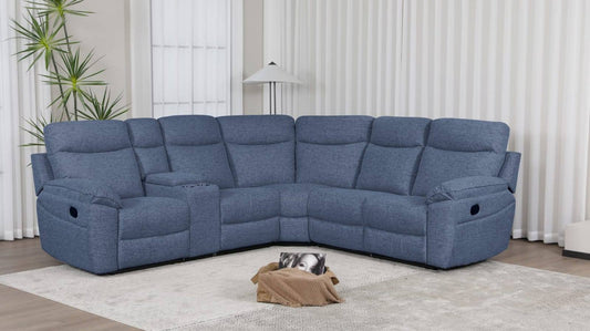 Dunluce Recliner Corner Sofas - Light Blue Fabric