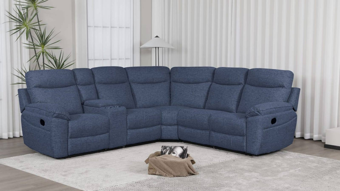 Dunluce Recliner Corner Sofas - Dark Blue Fabric