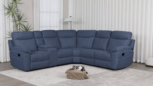 Dunluce Recliner Corner Sofas - Dark Blue Fabric