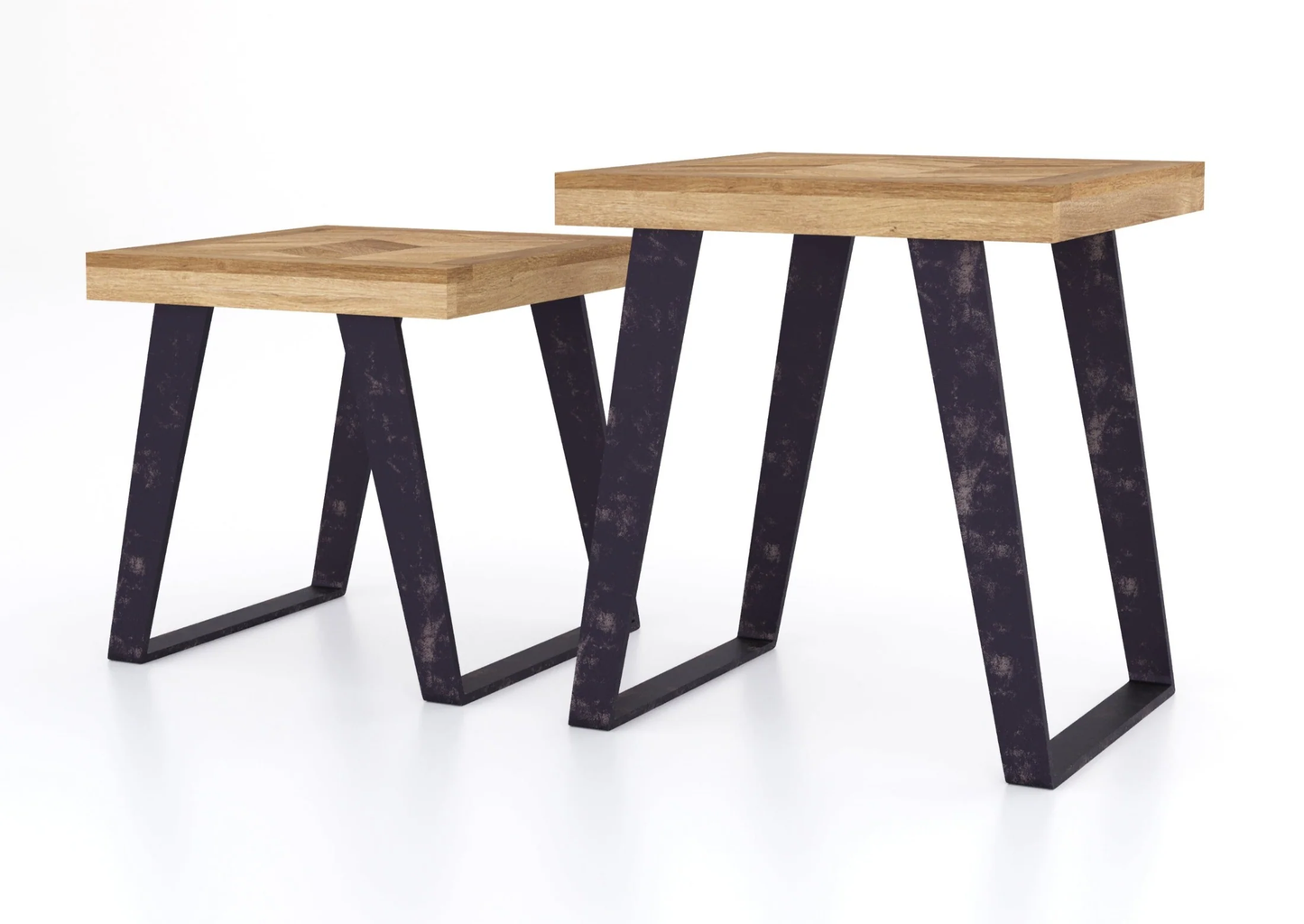 Agra Mango Parquet Herringbone Nest of 2 Side Tables