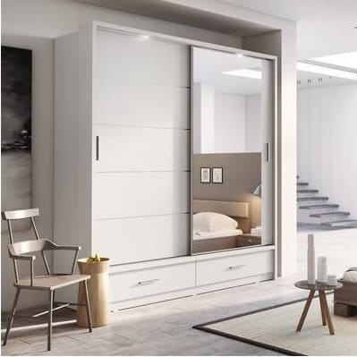Alpha sliding door wardrobe 200 cm gloss grey front view