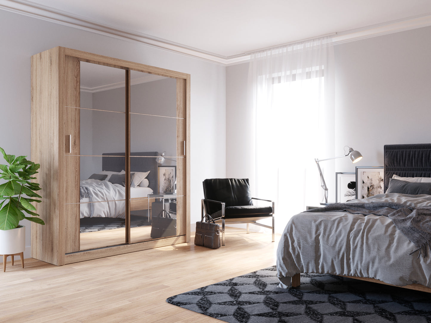 Boston Oak Sliding Door Wardrobe 203cm