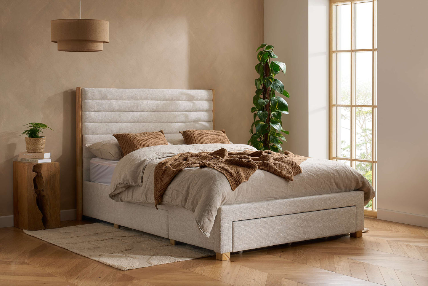 Arabella Stone Grey Fabric Bed with Storage Drawers