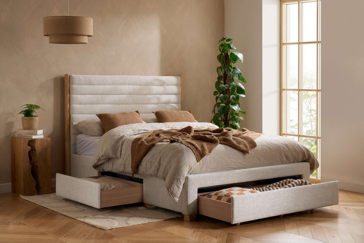 Arabella Stone Grey Fabric Bed with Storage Drawers