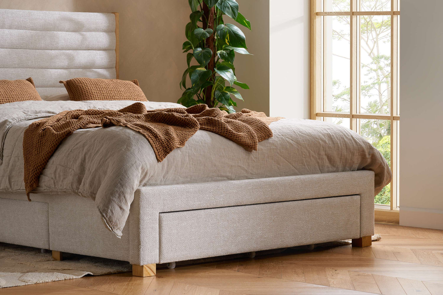 Arabella Stone Grey Fabric Bed with Storage Drawers