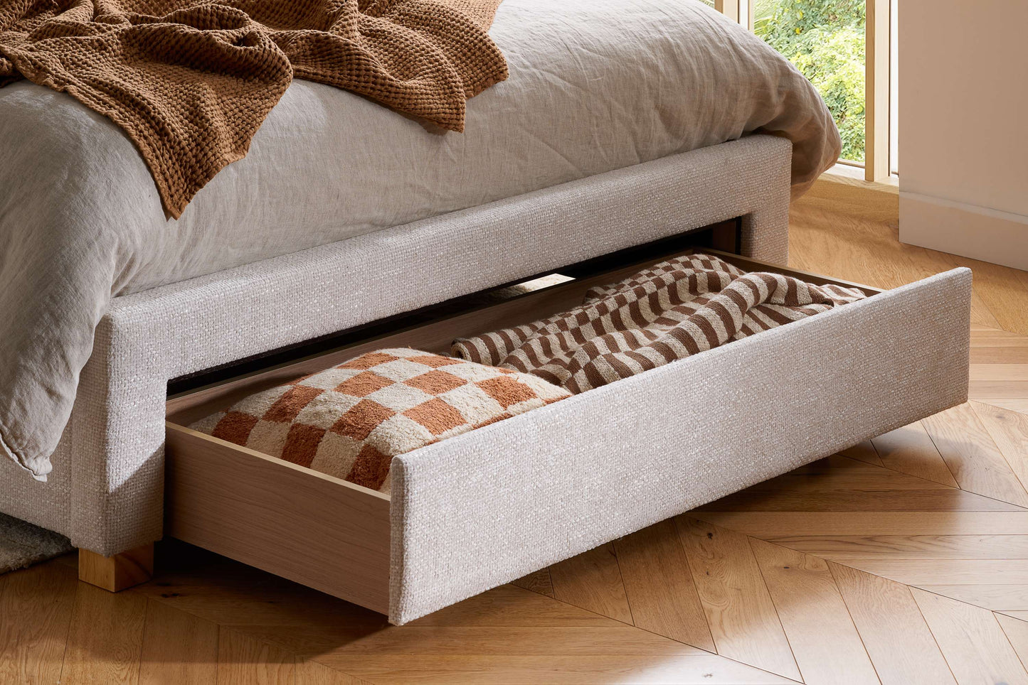 Arabella Stone Grey Fabric Bed with Storage Drawers