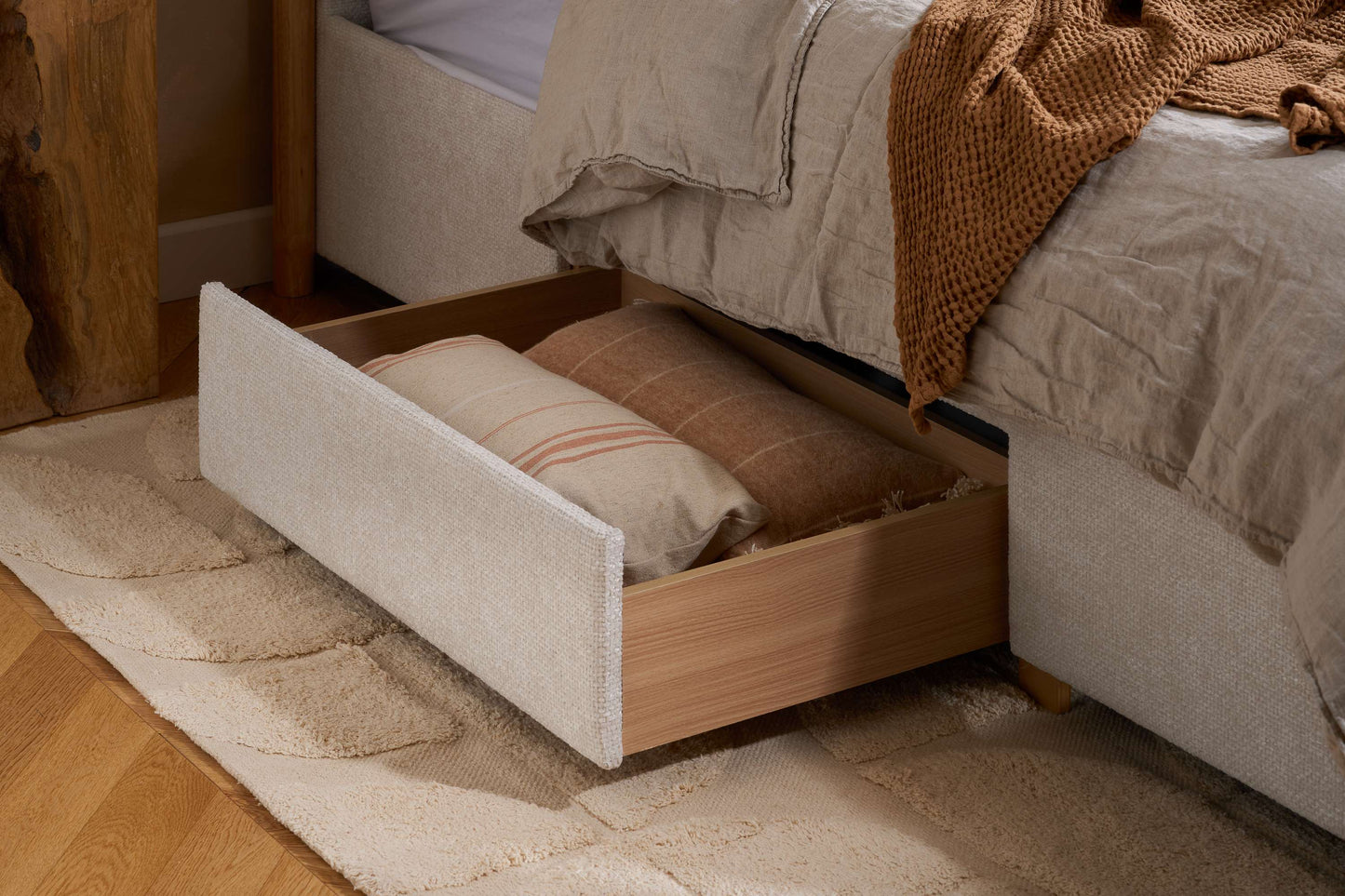 Arabella Stone Grey Fabric Bed with Storage Drawers