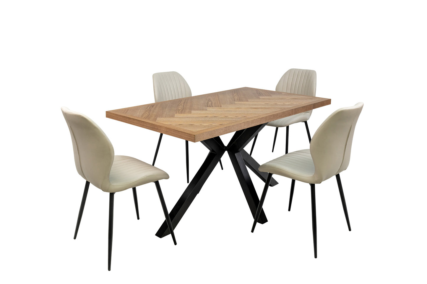 Ashford 1.4m Ash Veneer Dining Table Set + Santorini Stone Faux Leather Dining Chairs