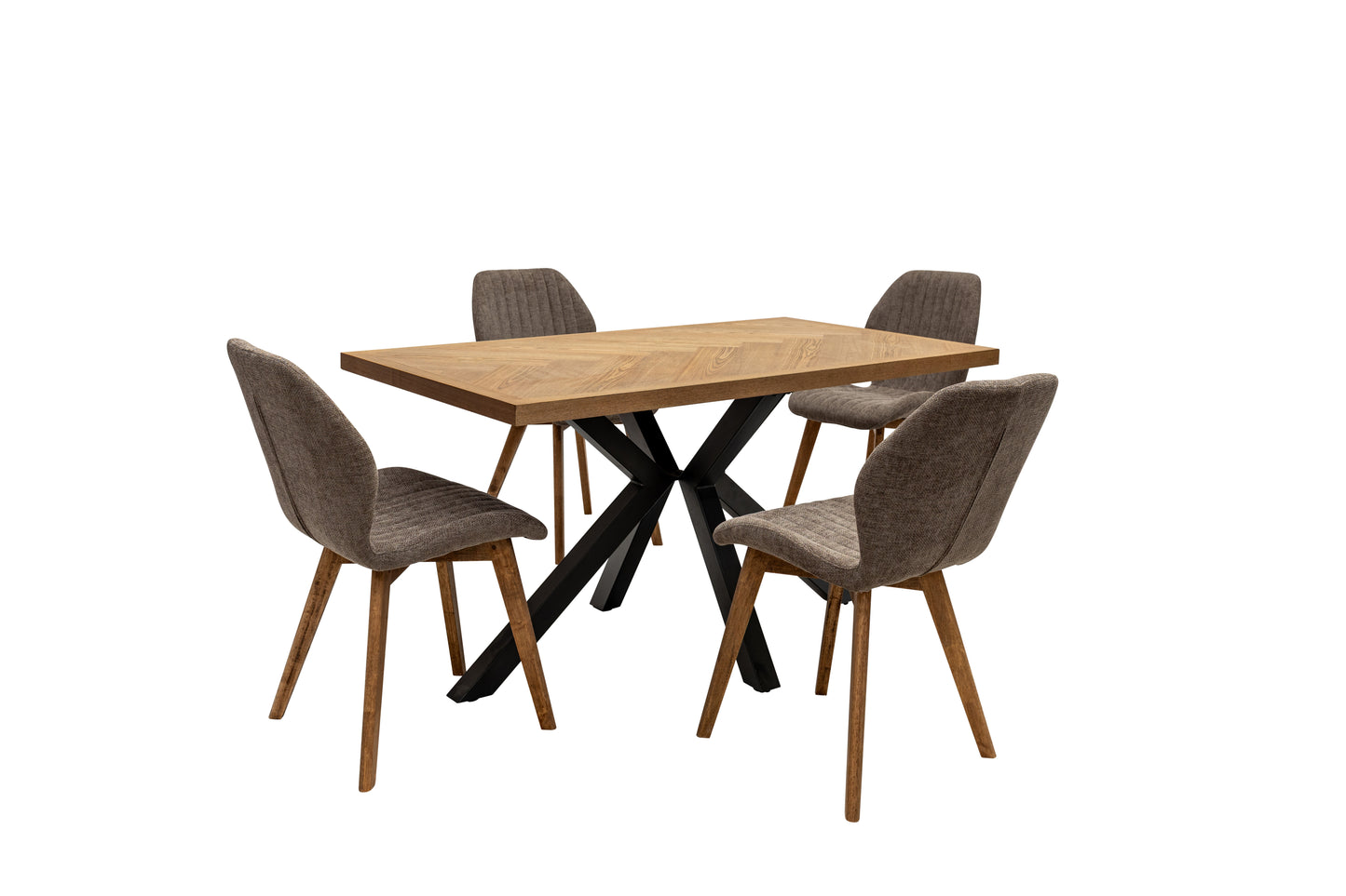 Ashford 1.4m Ash Veneer Dining Table Set + Windsor Grey Fabric Dining Chairs