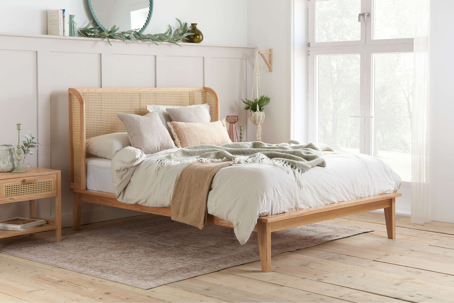 Astrid Rattan Headboard Wooden Bed