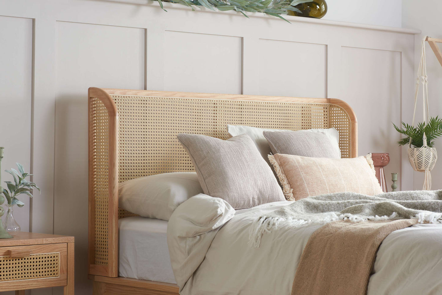 Astrid Rattan Headboard Wooden Bed